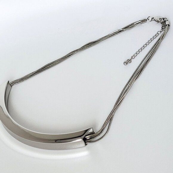 EXPRESS Silver Tone Multi Snake Chain Bar Necklace 18" - Picture 2 of 6